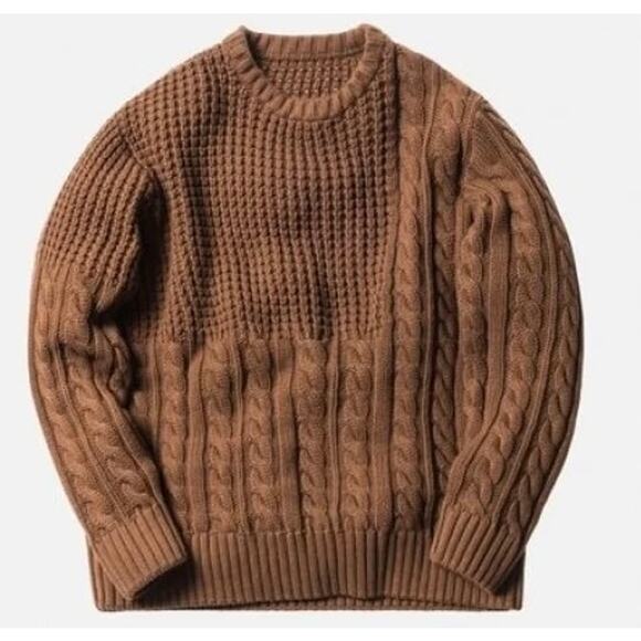 EUC Kith Wheatley Cable Knit Sweater Camel Brown XXL Cotton Crewneck Pullover - Picture 1 of 14